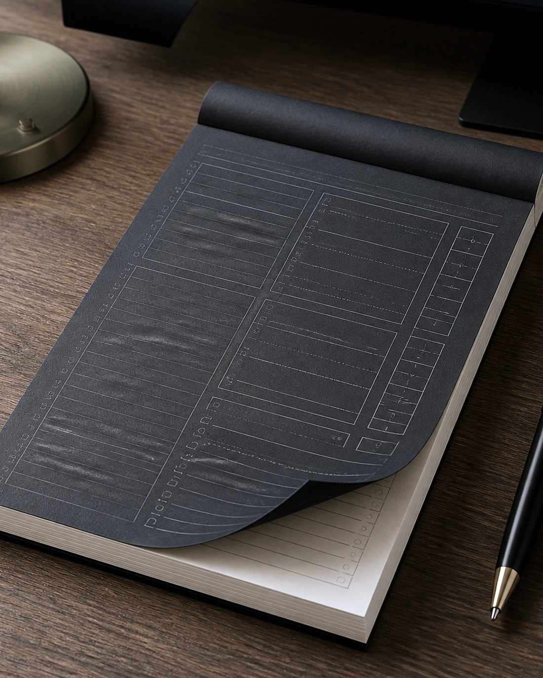 Charcoal Trade Desk Co. Levels Notepad with planning grid